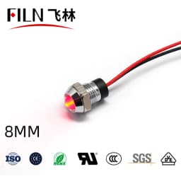FILN 8mm Socket Head Waterproof 12v 24v 220v 110v Kitchen Equipment Pilot Lamp Led Indicator Light with Wire