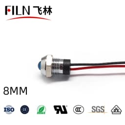 FILN 8mm Socket Head Waterproof 12v 24v 220v 110v Kitchen Equipment Pilot Lamp Led Indicator Light with Wire
