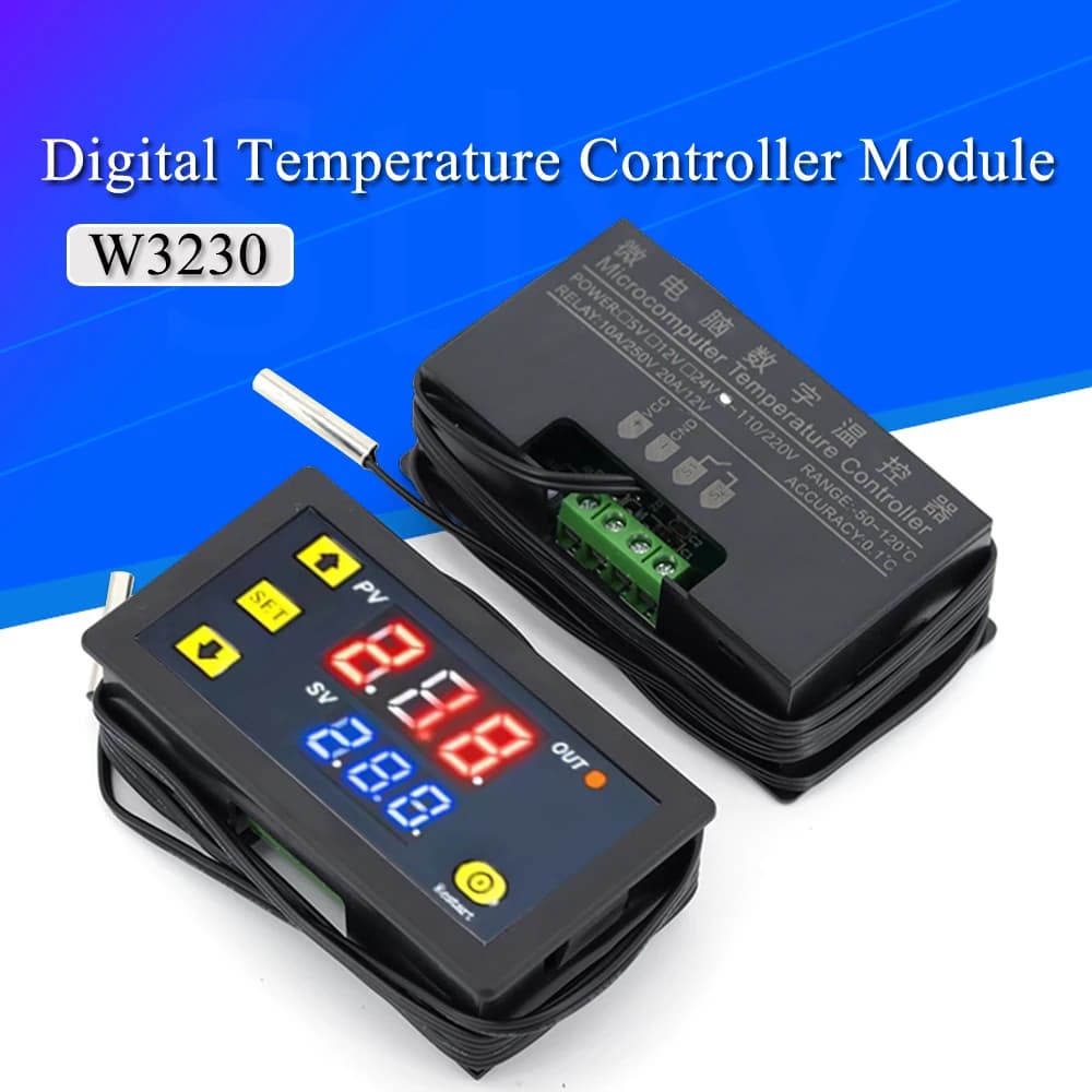W3230 12V 24V AC110-220V Probe line 20A Digital Temperature Control LED Display Thermostat With Heat/Cooling Control Instrument