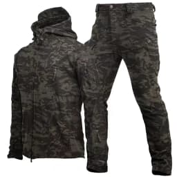 Winter Autumn Tactical Jackets Elastic Men Fleece Waterproof Suits Fishing Warm Hiking Camping Tracksuits Set Hood Coat S-5XL