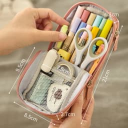 Angoo Normcore Pen Bag Pencil Case Two Layer Foldable Stand Fabric Phone Holder Storage Pouch for Stationery Office School A6171