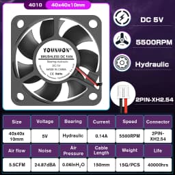 2 Pieces DC 24V 12V 5V 40mm x 40mm x 10mm 2-Pin Ball Bearing Computer PC Case Cooling Fan 4010 3D Printer Fan