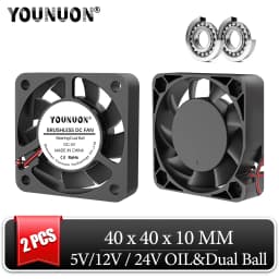 2 Pieces DC 24V 12V 5V 40mm x 40mm x 10mm 2-Pin Ball Bearing Computer PC Case Cooling Fan 4010 3D Printer Fan