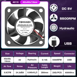 2 Pieces DC 24V 12V 5V 40mm x 40mm x 10mm 2-Pin Ball Bearing Computer PC Case Cooling Fan 4010 3D Printer Fan