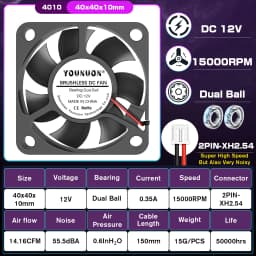 2 Pieces DC 24V 12V 5V 40mm x 40mm x 10mm 2-Pin Ball Bearing Computer PC Case Cooling Fan 4010 3D Printer Fan