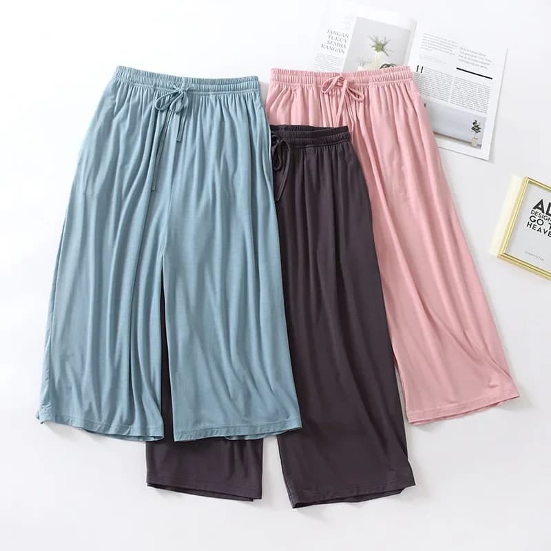 Summer Japanese Style Loose Cropped Trousers Ladies Modal Thin Shorts Solid Color Wide Leg Large Size Home Pants Womens Bottoms