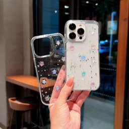 3D Crystal Star Luminous Noctilucent Stars Glitter Case For iPhone 16 15 14 Plus 13 11 12 Pro Max Plus Sequins Bling Clear Cover