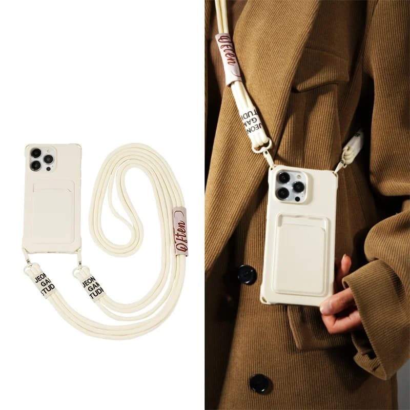 Strap Case For iPhone 17 Pro Max 16 15 14 12 18 13 Mini Plus Air Shockproof Silicone Card Slot Crossbody Necklace Lanyard Cover