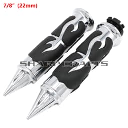 1" 25mm & 7/8'' 22mm Billet Rubber Flame Spike Hand Grips For Harley Honda Kawasaki Suzuki Yamaha Bikes Cruiser Chopper Custom