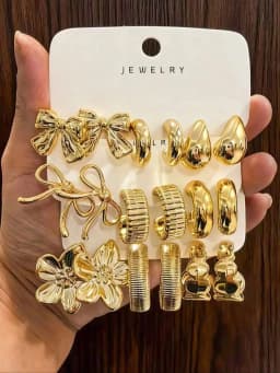 12pcs Fashionable Lightweight CCB Smooth Flower, Bow, Heart Shaped Earring Set, Suitable For Daily Life Or Party Wear,