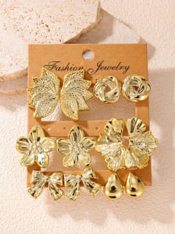 12pcs Fashionable Lightweight CCB Smooth Flower, Bow, Heart Shaped Earring Set, Suitable For Daily Life Or Party Wear,