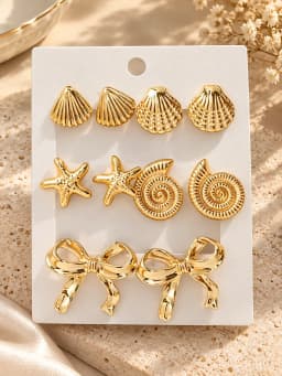 12pcs Fashionable Lightweight CCB Smooth Flower, Bow, Heart Shaped Earring Set, Suitable For Daily Life Or Party Wear,