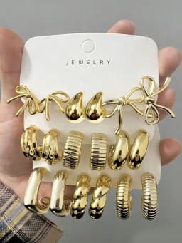 12pcs Fashionable Lightweight CCB Smooth Flower, Bow, Heart Shaped Earring Set, Suitable For Daily Life Or Party Wear,