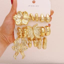 12pcs Fashionable Lightweight CCB Smooth Flower, Bow, Heart Shaped Earring Set, Suitable For Daily Life Or Party Wear,