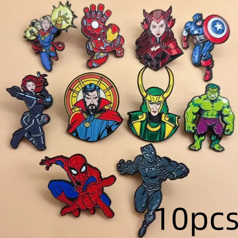 10Pcs Creative Cartoon Character Alloy Brooch Badge Pins for Backpacks Accessories Clothes Bags Decoration Gifts