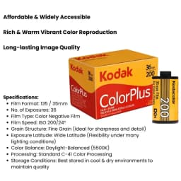 KODAK ColorPlus 200 35mm Color Negative Film ISO 200 135-36 C-41 Daylight Color Print Film For Film Camera