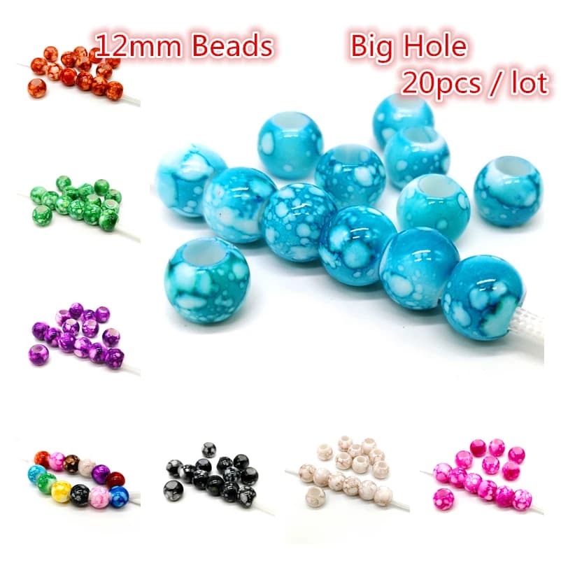 12mm Big Hole Round Beads for Jewelry Making Acrylic Beads Multicolor Loose Bead Jewelry DIY Accessory # 20pcs/lot