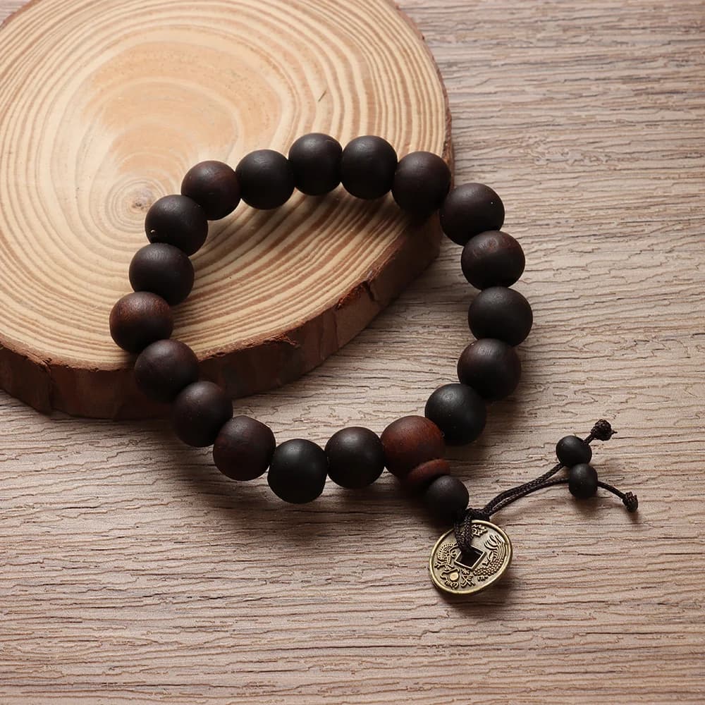 1Pc Wood Bead New Buddha Bracelet Buddhist Bangle Prayer Beads Copper Coin Women Men Lucky Religion Bracelets Charm Jewelry