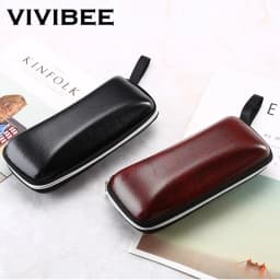 VIVIBEE Men Black PU Leather Sunglasses Case Zipper Waterproof Sun Glasses Eyewear Storage Men Eyeglasses Genuine Spectacle Box