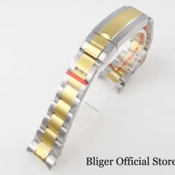 Silver Black 20mm Width Stainless Steel Watch Strap Bracelet Two Tone Gold/Rose Gold Glide Lock Clasp for Dive Men Watch