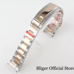 Silver Black 20mm Width Stainless Steel Watch Strap Bracelet Two Tone Gold/Rose Gold Glide Lock Clasp for Dive Men Watch
