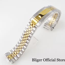Silver Black 20mm Width Stainless Steel Watch Strap Bracelet Two Tone Gold/Rose Gold Glide Lock Clasp for Dive Men Watch