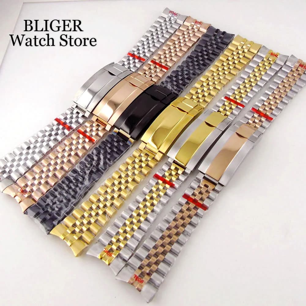 Silver Black 20mm Width Stainless Steel Watch Strap Bracelet Two Tone Gold/Rose Gold Glide Lock Clasp for Dive Men Watch