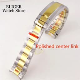 Silver Black 20mm Width Stainless Steel Watch Strap Bracelet Two Tone Gold/Rose Gold Glide Lock Clasp for Dive Men Watch