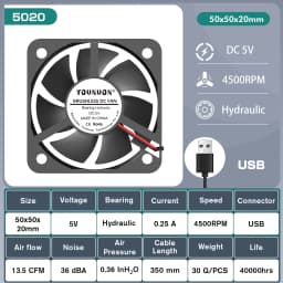 2 Pieces 50mm 5cm 50x50x20mm DC Brushless Fan 5V/12V/24 Cooling Cooler Fan for PC Laptop Computer Case Cooling Fan Axial Fans