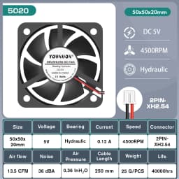 2 Pieces 50mm 5cm 50x50x20mm DC Brushless Fan 5V/12V/24 Cooling Cooler Fan for PC Laptop Computer Case Cooling Fan Axial Fans