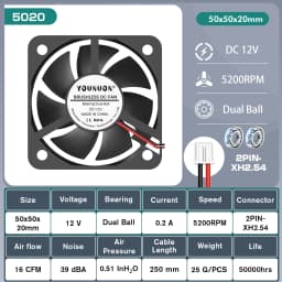 2 Pieces 50mm 5cm 50x50x20mm DC Brushless Fan 5V/12V/24 Cooling Cooler Fan for PC Laptop Computer Case Cooling Fan Axial Fans