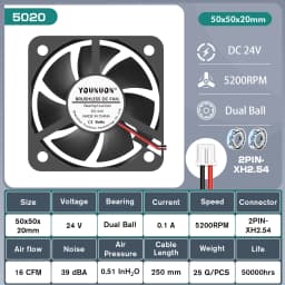 2 Pieces 50mm 5cm 50x50x20mm DC Brushless Fan 5V/12V/24 Cooling Cooler Fan for PC Laptop Computer Case Cooling Fan Axial Fans