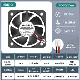 2 Pieces 50mm 5cm 50x50x20mm DC Brushless Fan 5V/12V/24 Cooling Cooler Fan for PC Laptop Computer Case Cooling Fan Axial Fans