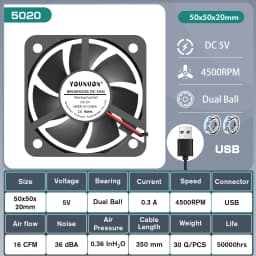 2 Pieces 50mm 5cm 50x50x20mm DC Brushless Fan 5V/12V/24 Cooling Cooler Fan for PC Laptop Computer Case Cooling Fan Axial Fans