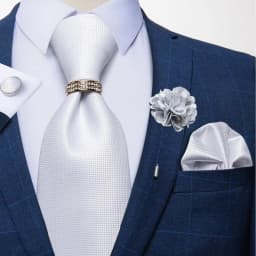 8cm Men Tie White Solid Necktie Men's Formal Wedding Party Ties Cufflinks Hanky Flower Brooch Set Men Gift Corbatas DiBanGu