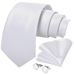 8cm Men Tie White Solid Necktie Men's Formal Wedding Party Ties Cufflinks Hanky Flower Brooch Set Men Gift Corbatas DiBanGu
