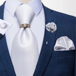 8cm Men Tie White Solid Necktie Men's Formal Wedding Party Ties Cufflinks Hanky Flower Brooch Set Men Gift Corbatas DiBanGu