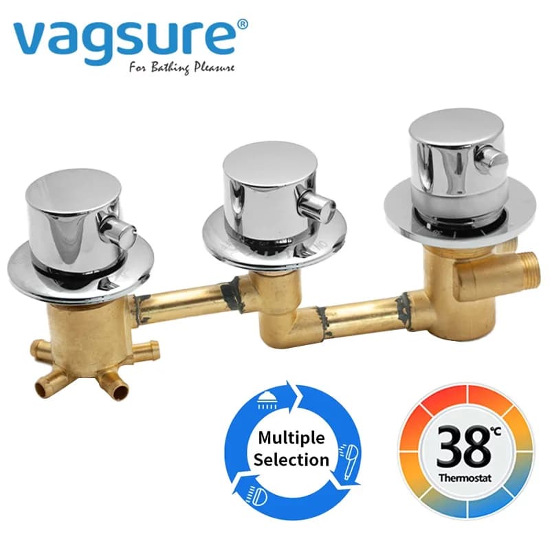 New Triple Handle Thermostatic Brass Shower Faucet Shower Room Auto Thermostatic Control Valve Mixer Tap 2/3/4/5 Way Diverter