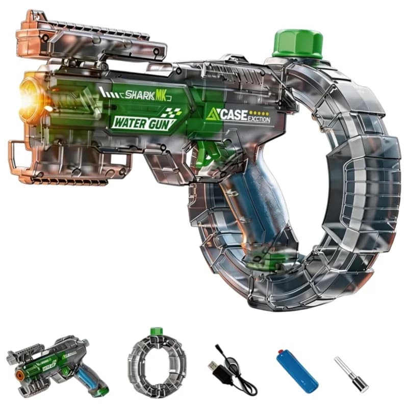 Children Energy Gathering Ring Electric Water Gun Led Emitting Automatic Continuous Water Squirt Gun Summer Outdoor Toy for Kids