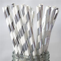 25pcs Metallic Gold heart star Foil Stripe Paper Straws Silver chevron Wedding Party Decor