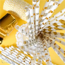 25pcs Metallic Gold heart star Foil Stripe Paper Straws Silver chevron Wedding Party Decor