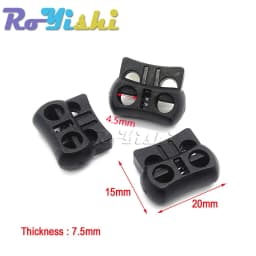 10 Pcs/Pack 2 Holes Cord Lock Toggle Stopper Plastic Toggle Clip Black 15mm*20mm*7.5mm