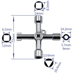 4 Way Universal Cross Triangle Wrench KEY for Train Electrical Elevator Cabinet Valve Alloy Triangle
