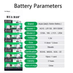 Premium High Capacity AG10 LR1130 389A LR54 L1131 SR1130 1.5V Button Coin Cell Battery for Watch Calculator Laser Toys
