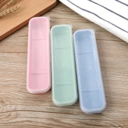 Portable Travel Tableware Storage Box with Transparent Cover Utensil Organizer for Outdoor School Home Dinnerware Kit