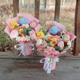 Anime Winnie the Pooh Pig Elephant Handmade Flower Bouquet Plush Doll Wedding Graduation Valentine Christmas Birthday Gifts