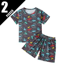 2-Piece Summer Children's Dinosaur Print Set, Cute Short-Sleeved T-Shirt for Boys and Girls, Elastic Waist, Comfortable Shorts