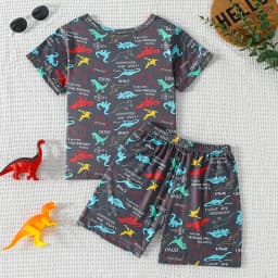 2-Piece Summer Children's Dinosaur Print Set, Cute Short-Sleeved T-Shirt for Boys and Girls, Elastic Waist, Comfortable Shorts