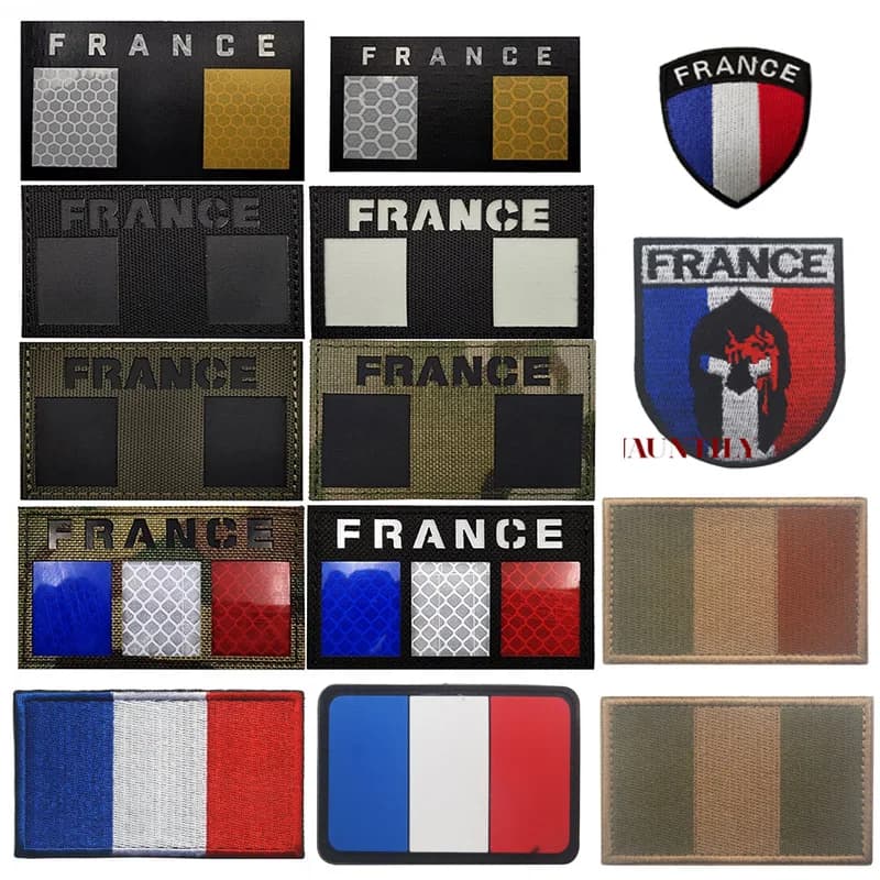 NEW France Flag IR Infrared Embroidered Patches Tactical Military Patch Nylon Reflective French Flag Emblem Embroidery Badges