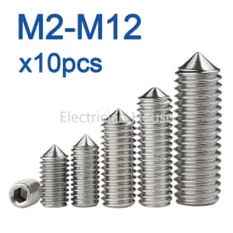 10pcs/lot Hex Hexagon Socket Set Screw Cone Point Grub Screw M2 M2.5 M3 M4 M5 M6 M8 M10 M12 304 Stainless Steel DIN914